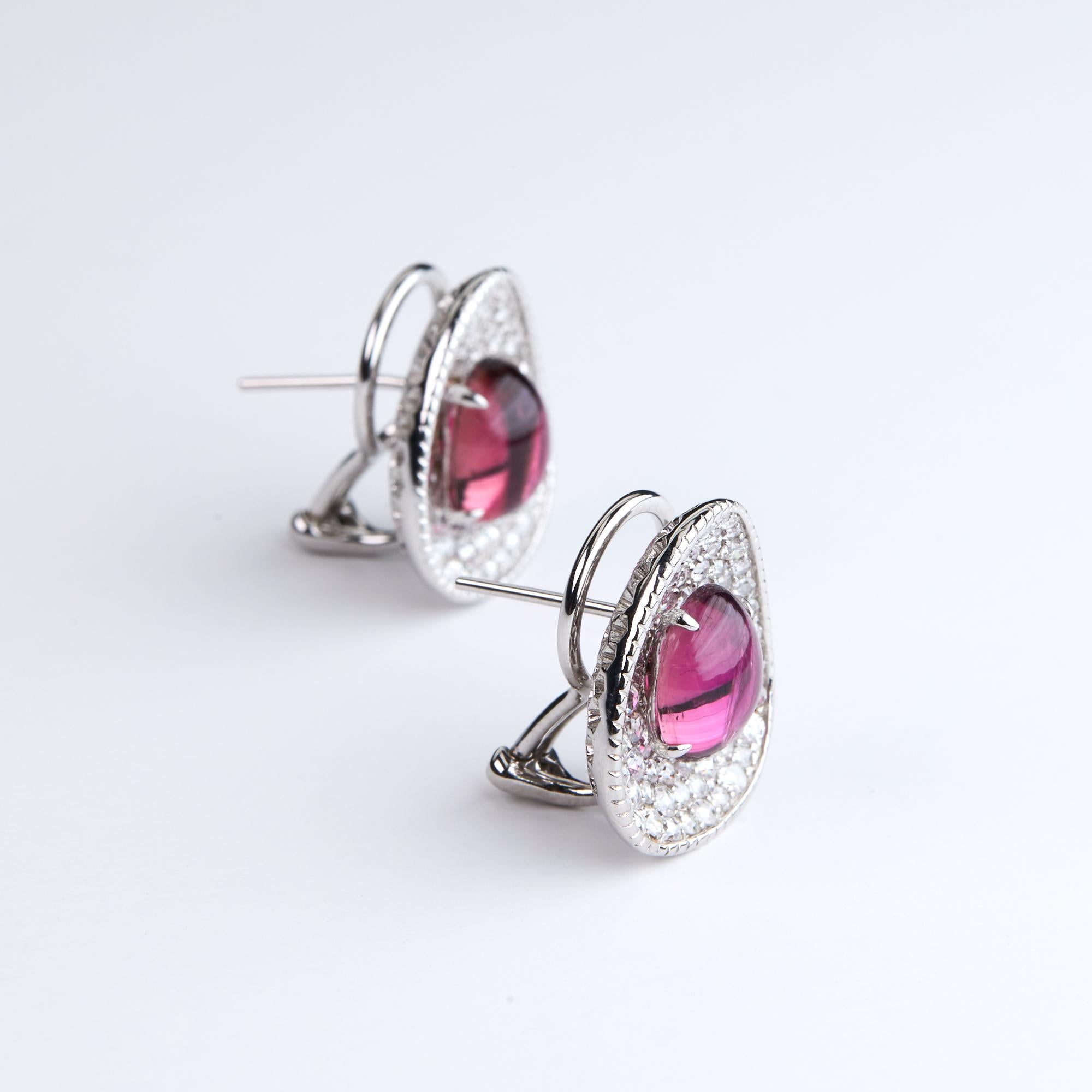 Round Cut Pink Tourmaline and Diamond Earrings White Gold For Sale