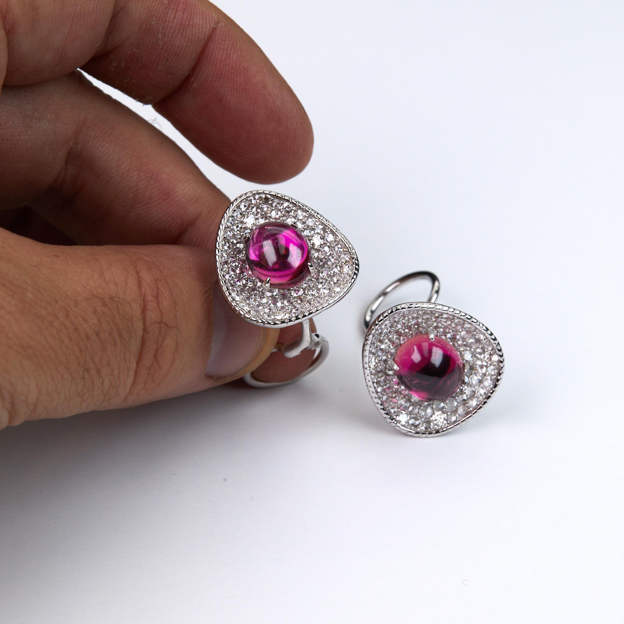 Pink Tourmaline and Diamond Earrings White Gold In New Condition For Sale In Palm Desert, CA