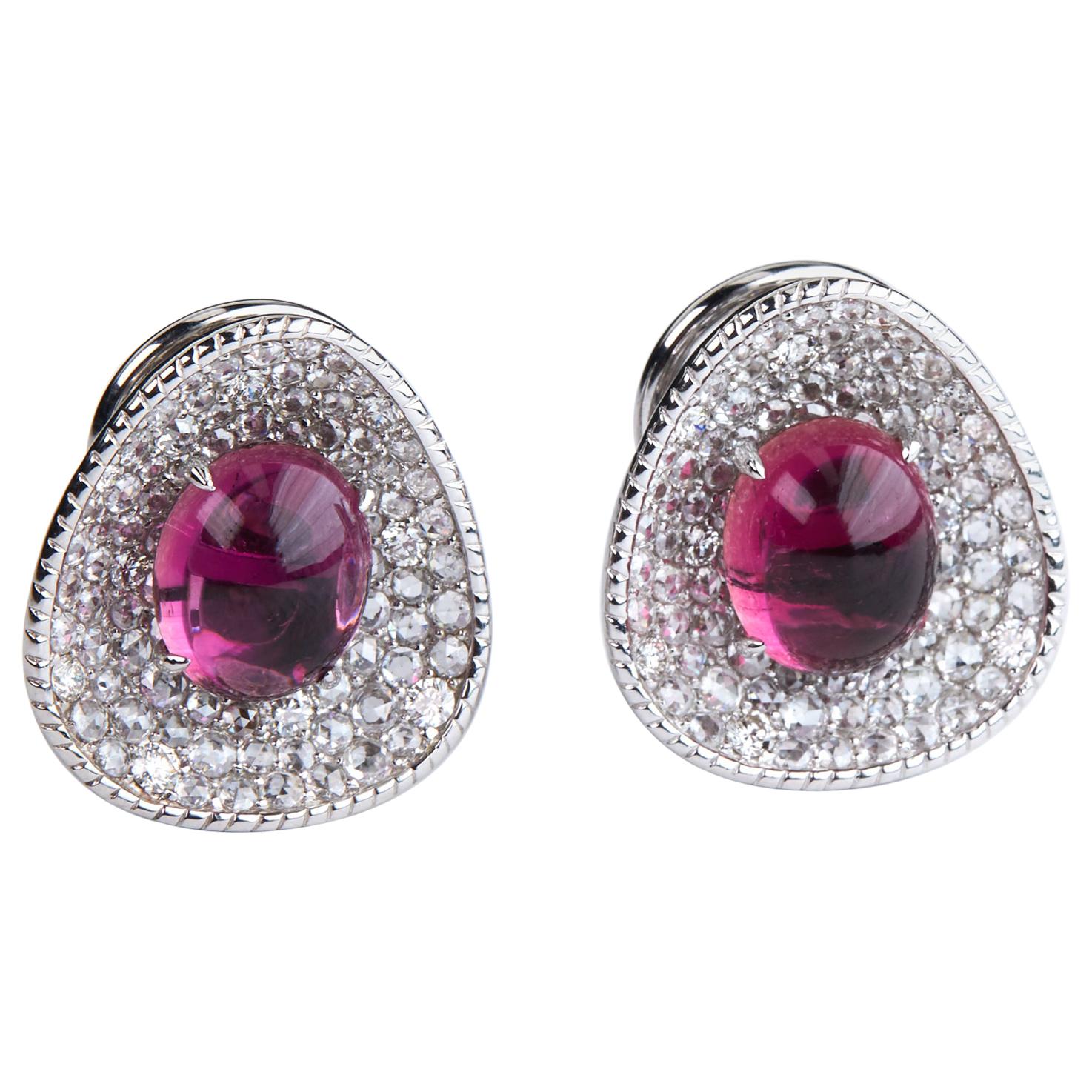 Pink Tourmaline and Diamond Earrings White Gold For Sale