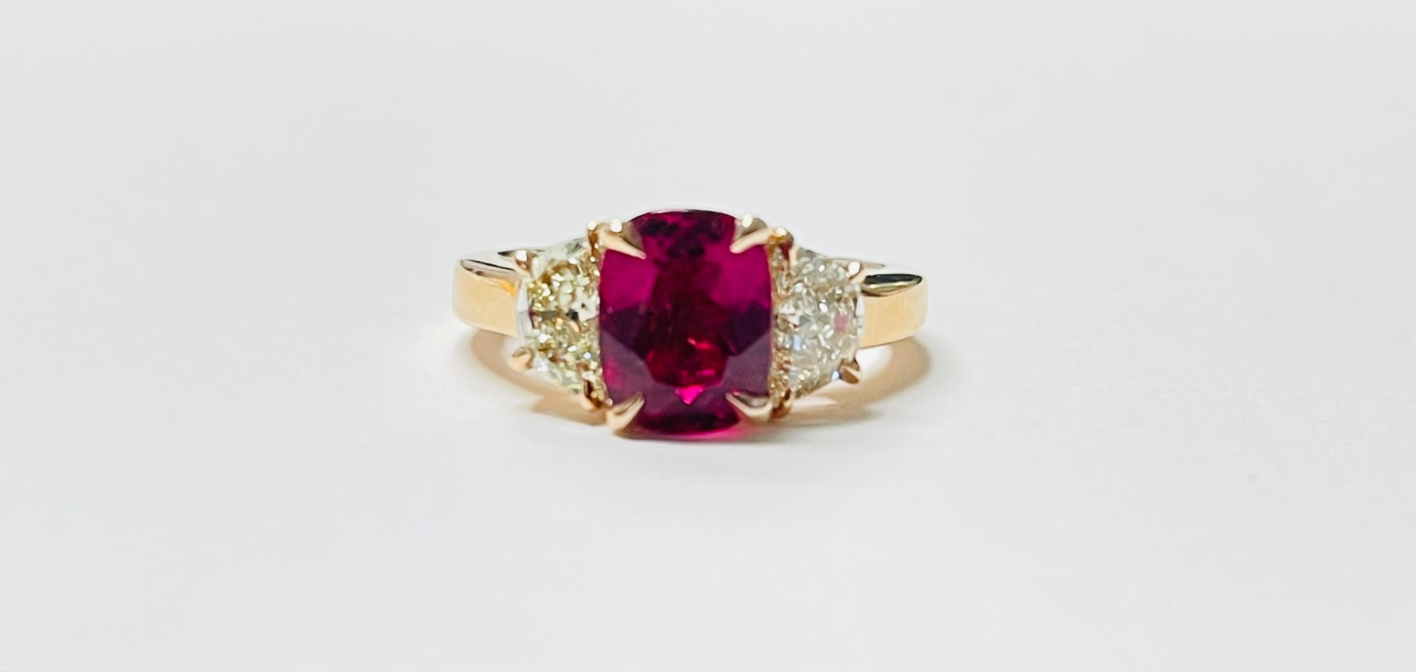 Elevate your elegance with this beautifully hand made Pink tourmaline and diamond engagement ring in 14 karat yellow gold. 

The details are as follows ; 

Pink Tourmaline : 2.02 carats 
Diamond weight : 1.05 carat ( J K color and VS clairty )