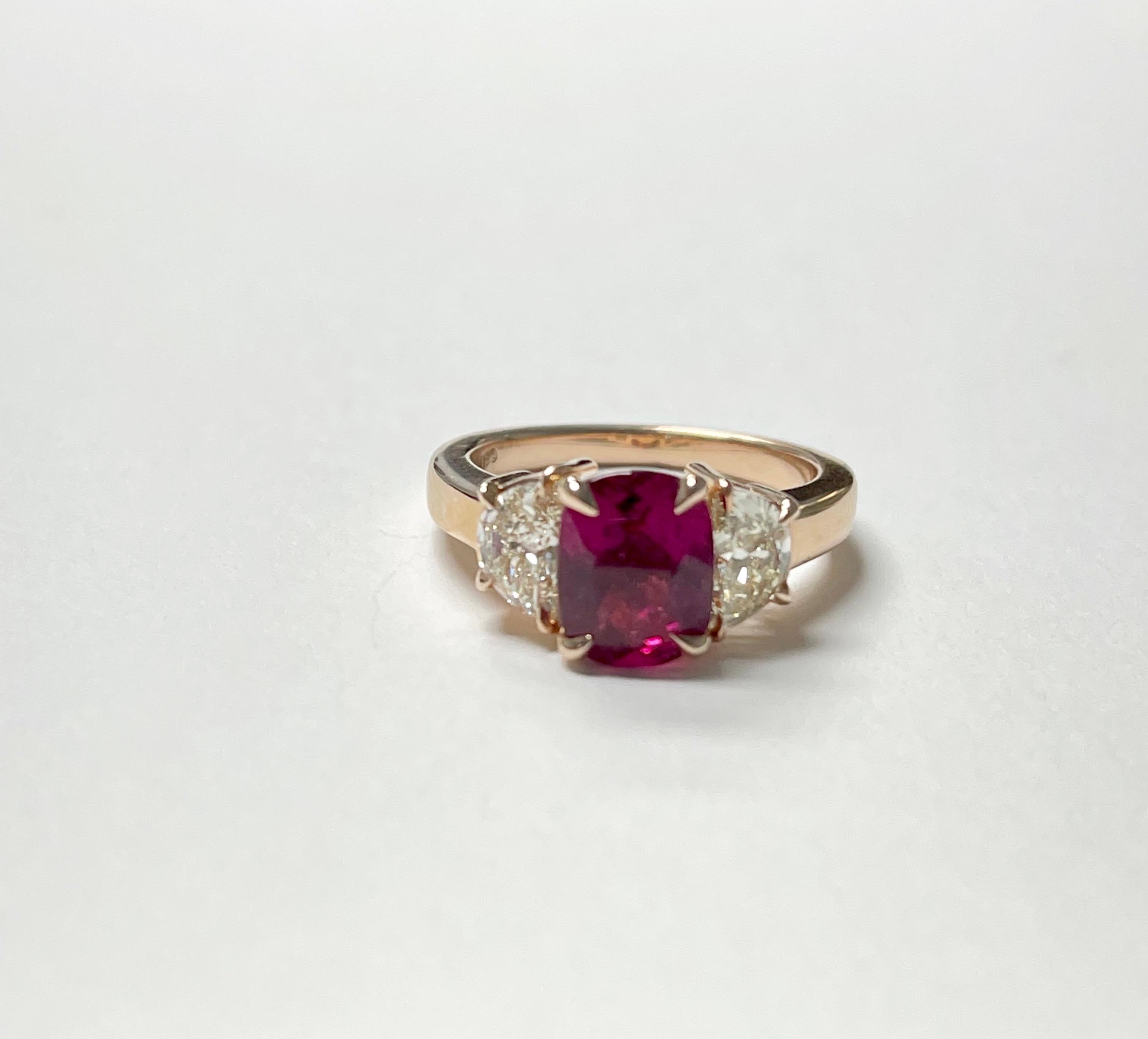 Contemporary Pink Tourmaline and Diamond Engagement Ring in 14K Rose Gold For Sale