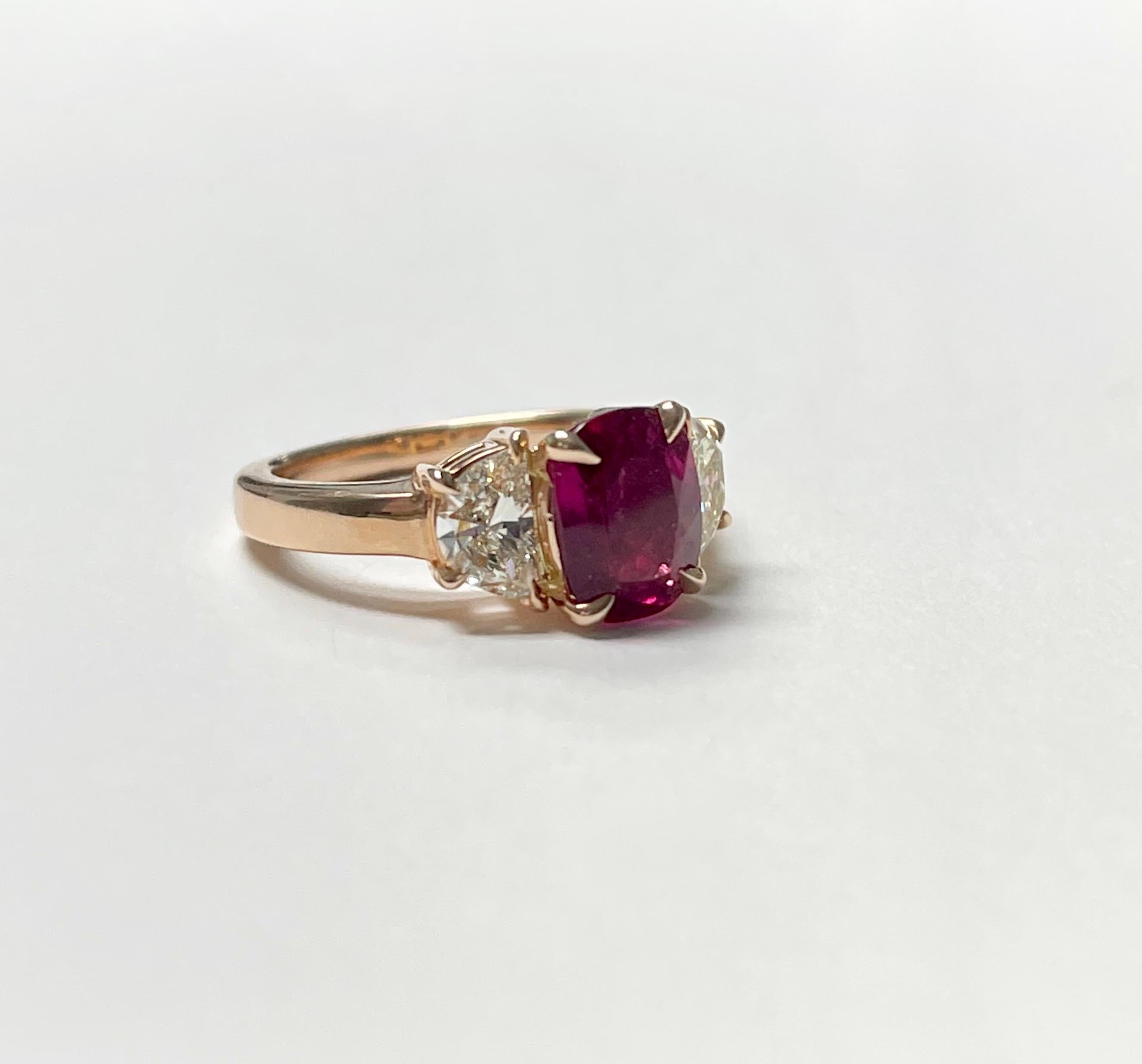 Cushion Cut Pink Tourmaline and Diamond Engagement Ring in 14K Rose Gold For Sale