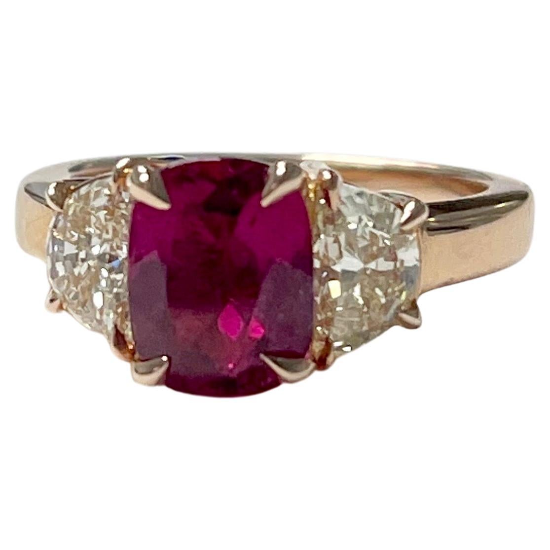 Bague de fiançailles en or rose 14 carats avec tourmaline rose et diamants en vente