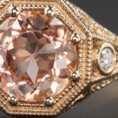 Pink Tourmaline and Diamond Filigree Vintage Style Ring