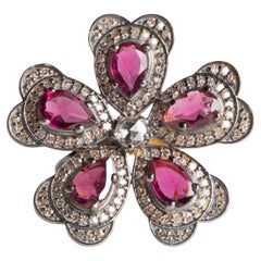 Pink Tourmaline and Diamond Flower Ring
