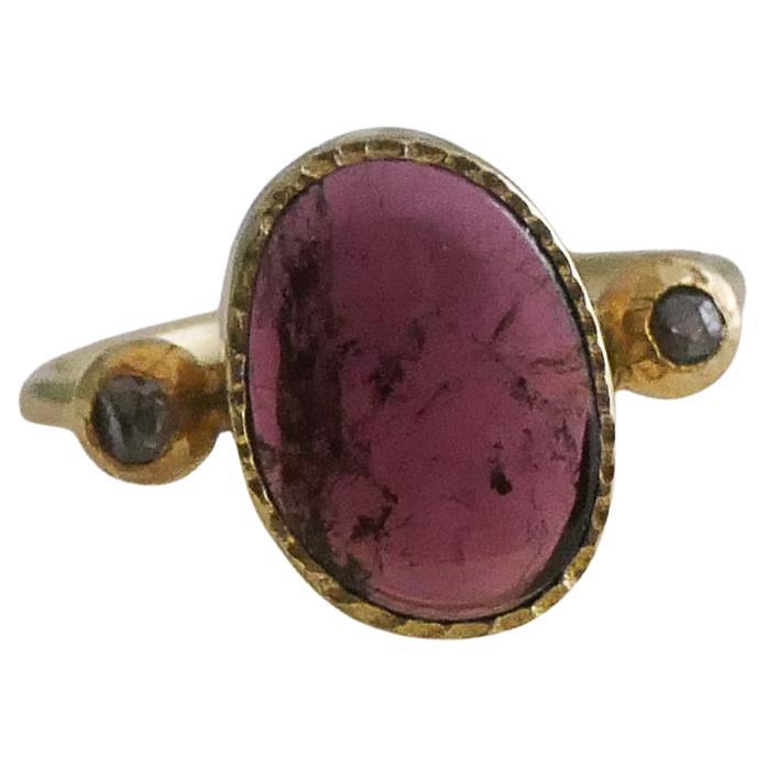 Rosa Turmalin und Diamant Vergoldeter Sterling Silber Ring Größe 6 im Angebot