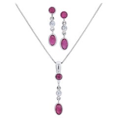 Pink Tourmaline and Diamond Necklace and Earring Set in 18 Karat White Gold