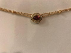Pink Tourmaline and Diamond 18K Yellow Gold Double Chain Necklace
