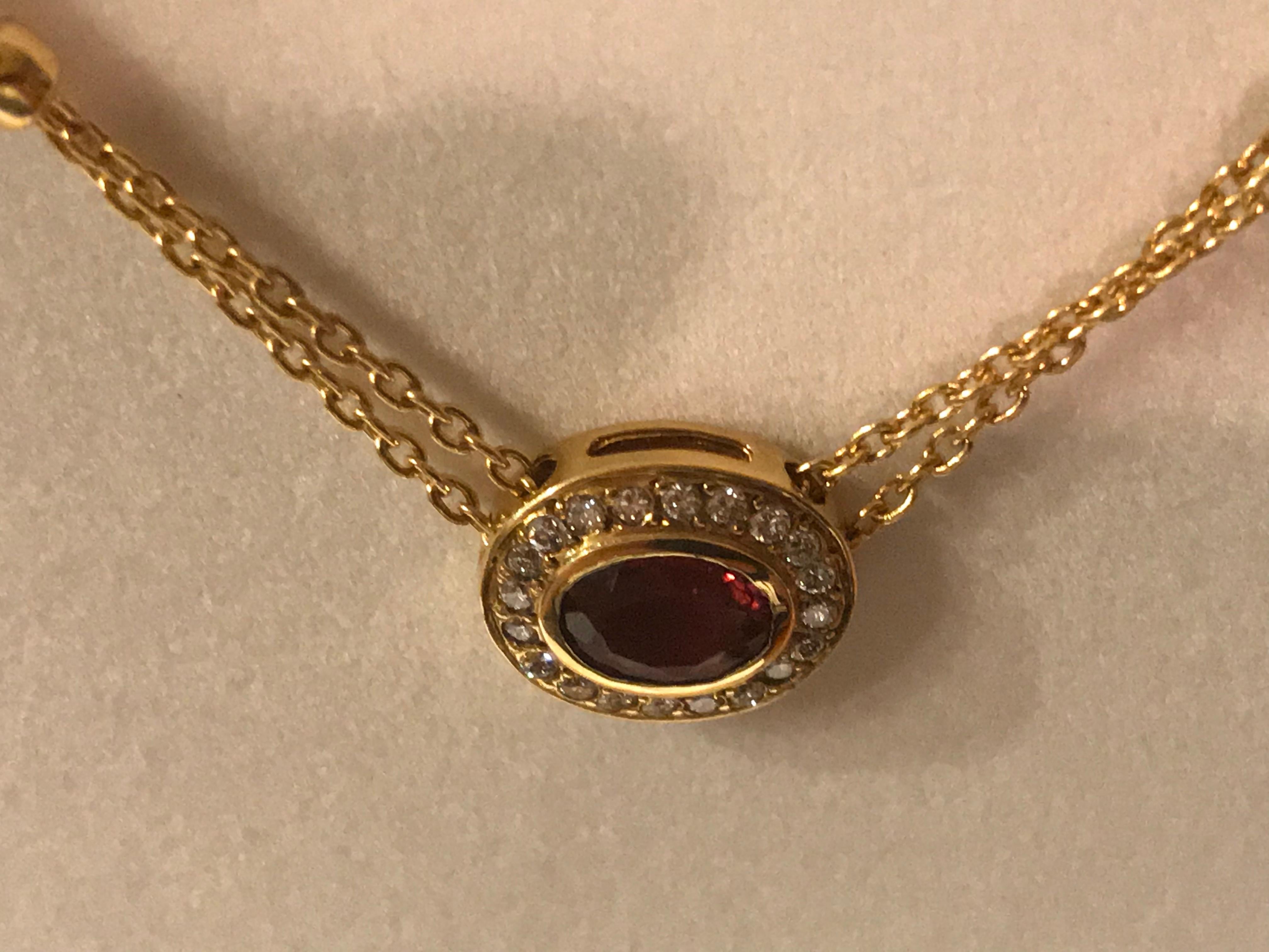 Pink Tourmaline and Diamond 18K Yellow Gold Double Chain Necklace In New Condition For Sale In Spartanburg, SC