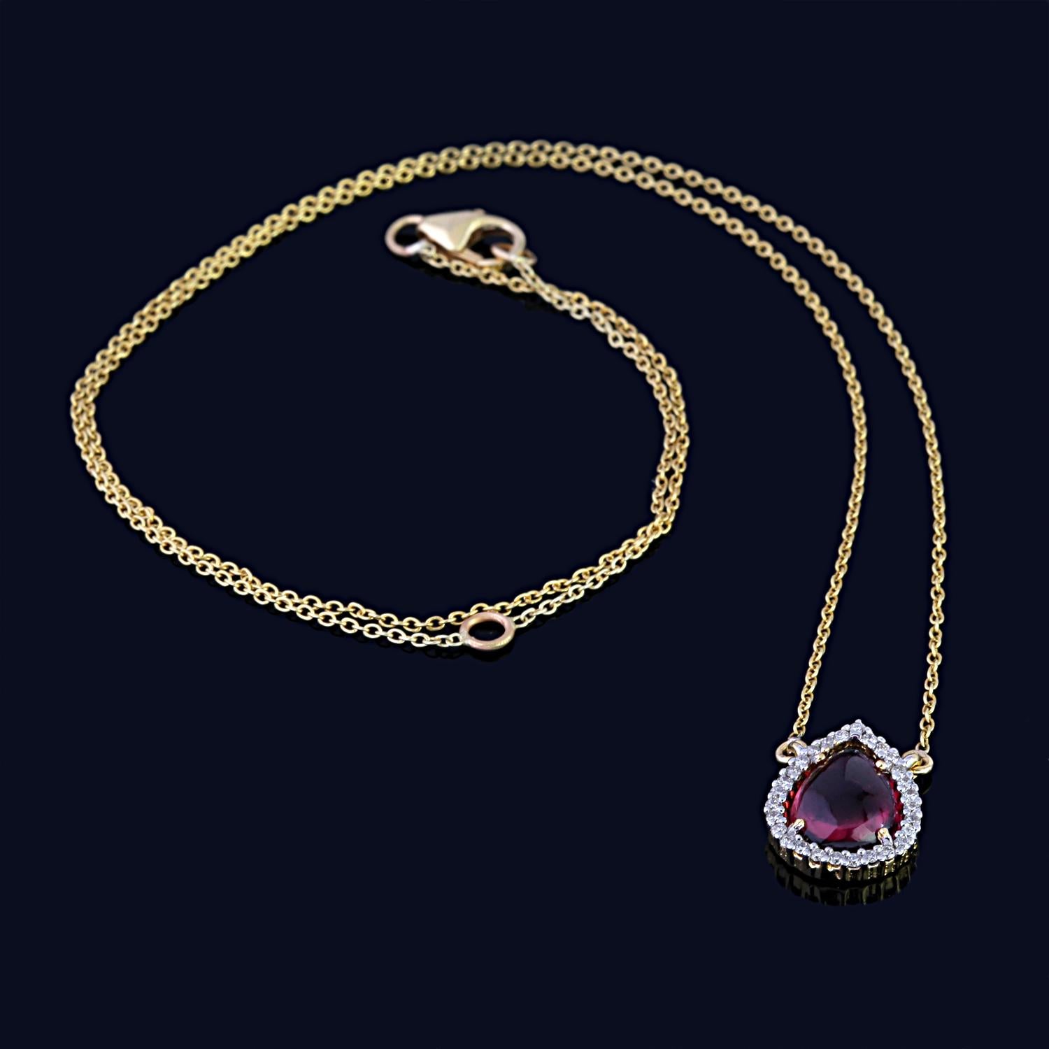 Art Deco Pink Tourmaline and Diamond Pendant with Chain in 14k Gold For Sale
