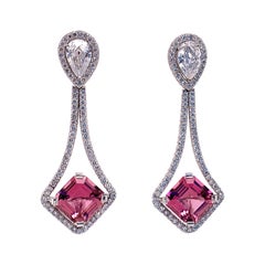 Pink Tourmaline and Diamond Platinum Earrings