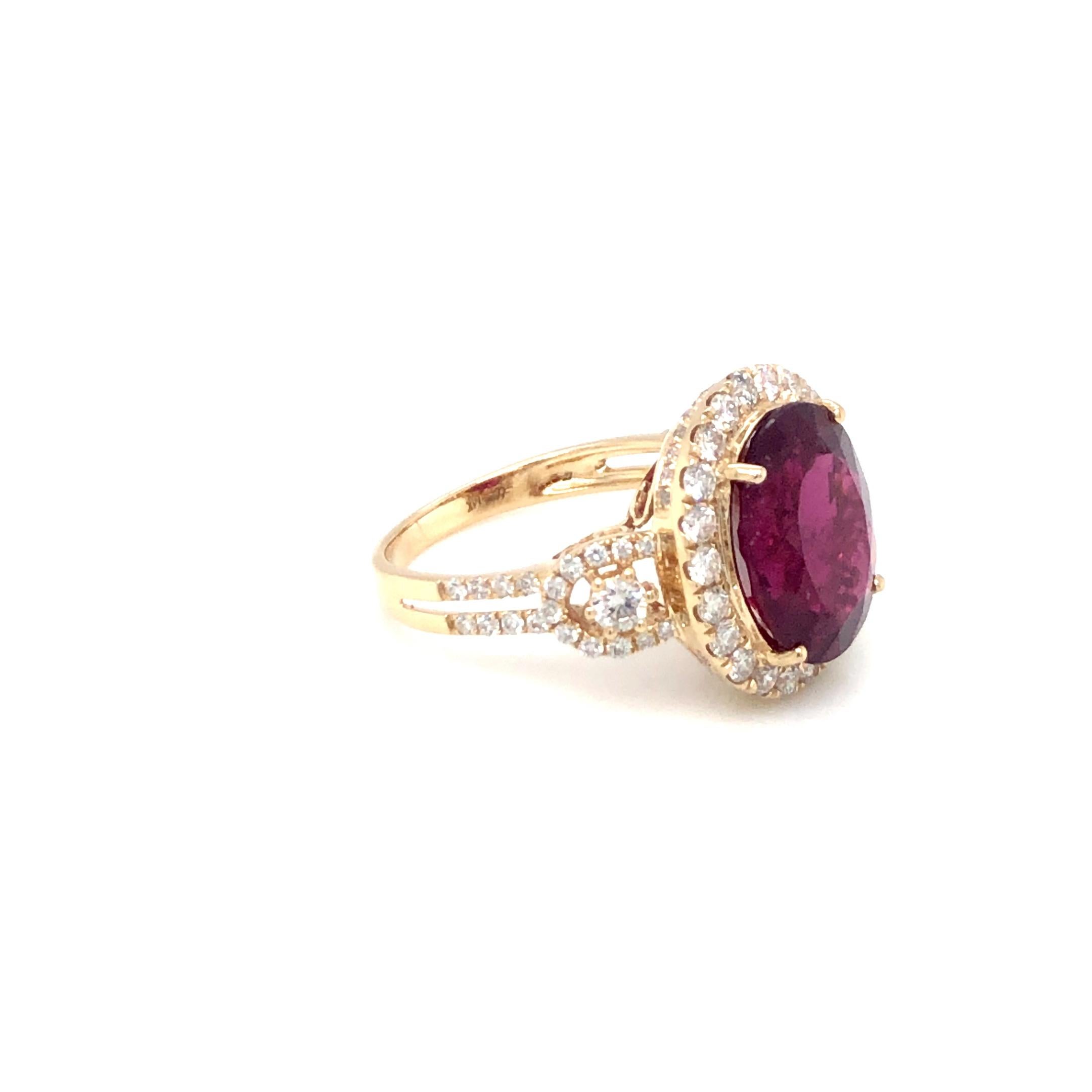 Women's Pink Tourmaline And Diamond Ring 14k Yellow Gold Ring For Sale