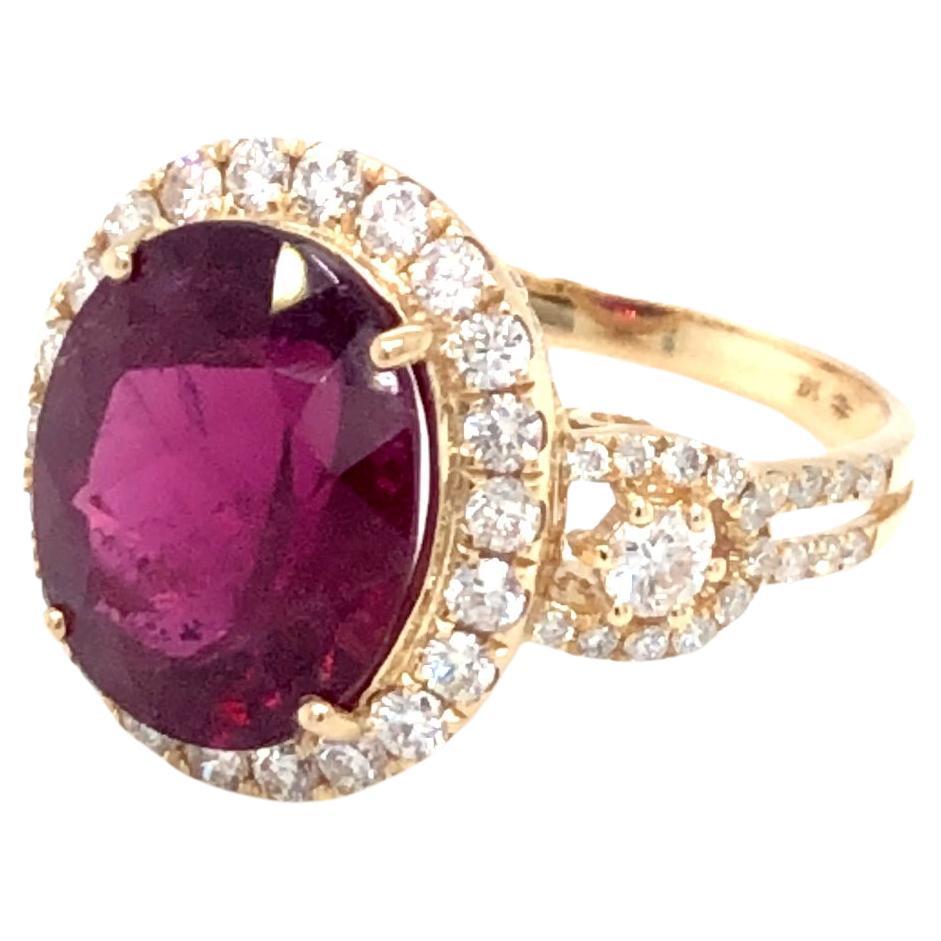 Pink Tourmaline And Diamond Ring 14k Yellow Gold Ring For Sale