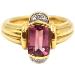 Pink Tourmaline and Diamond Ring 18 Karat Yellow Gold