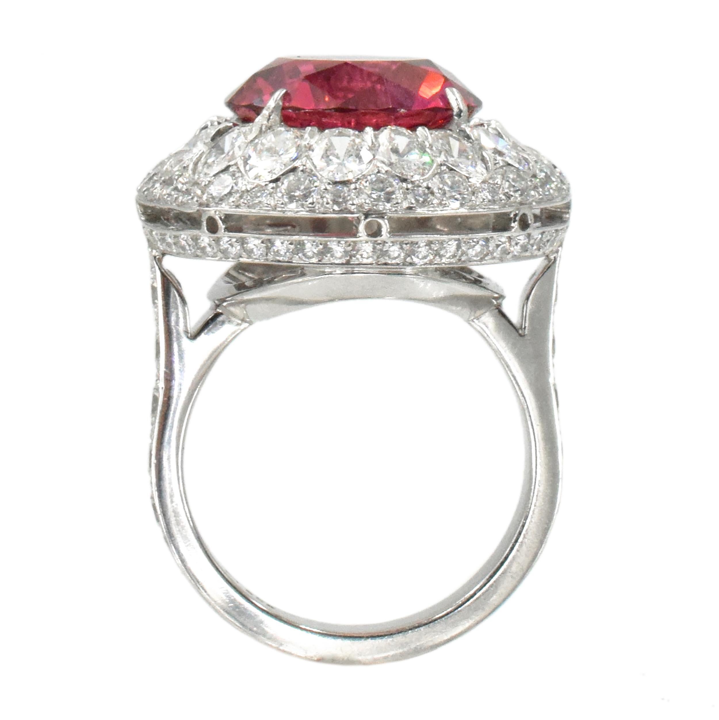 Round Cut Pink Tourmaline and Diamond Ring in Platinum For Sale