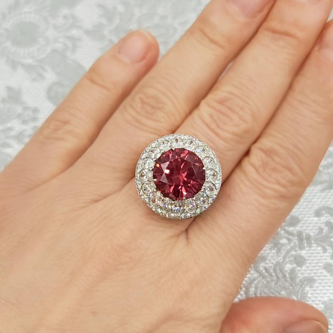 Artist Pink Tourmaline and Diamond Ring in Platinum For Sale