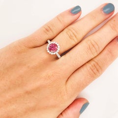 Pink Tourmaline and Diamond Ring, White Gold 2 Carat Diamond and Gem Engagement