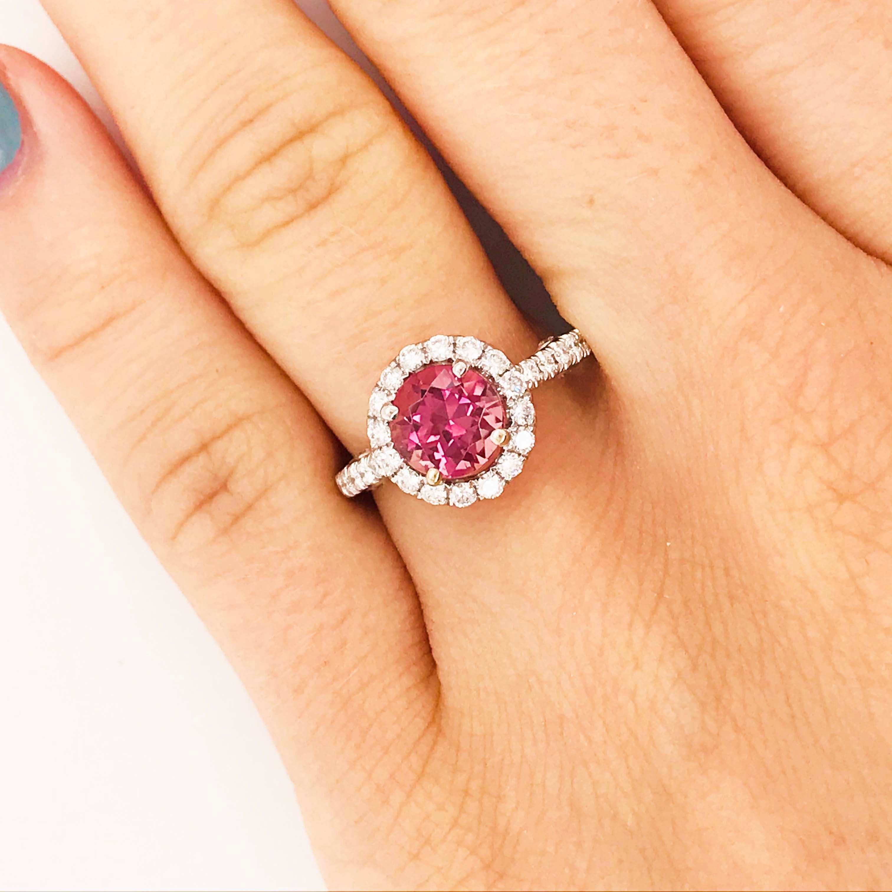For Sale:  Pink Tourmaline and Diamond Ring, White Gold 2 Carat Diamond and Gem Engagement 3
