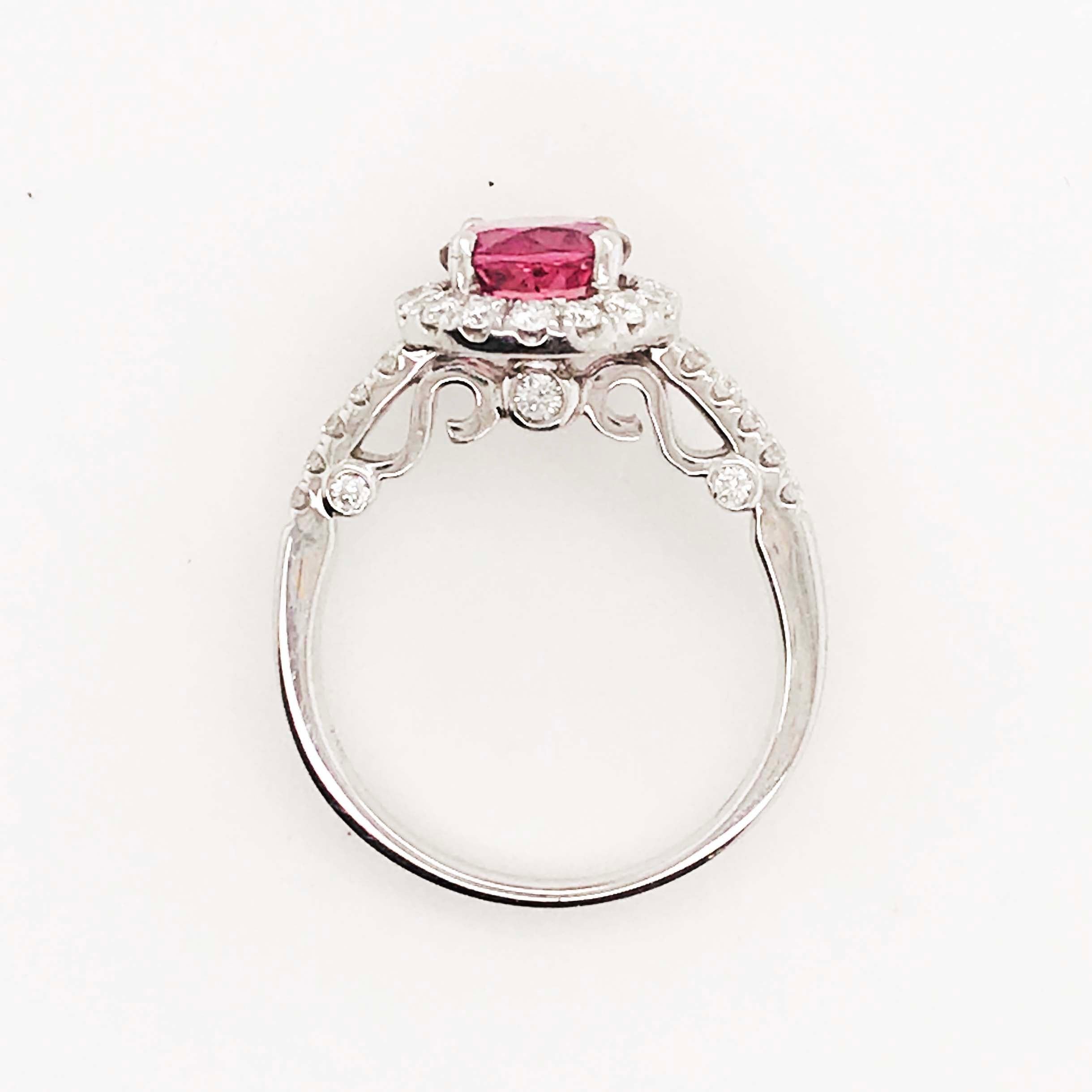 Im Angebot: Verlobungsring mit rosa rosa Turmalin und Diamant, Weißgold 2 Karat Diamant und Edelstein () 7