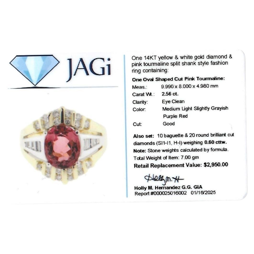 Pink Tourmaline and Diamond Split Shank Cocktail Ring in Two-Tone 14 Karat Gold im Angebot 4