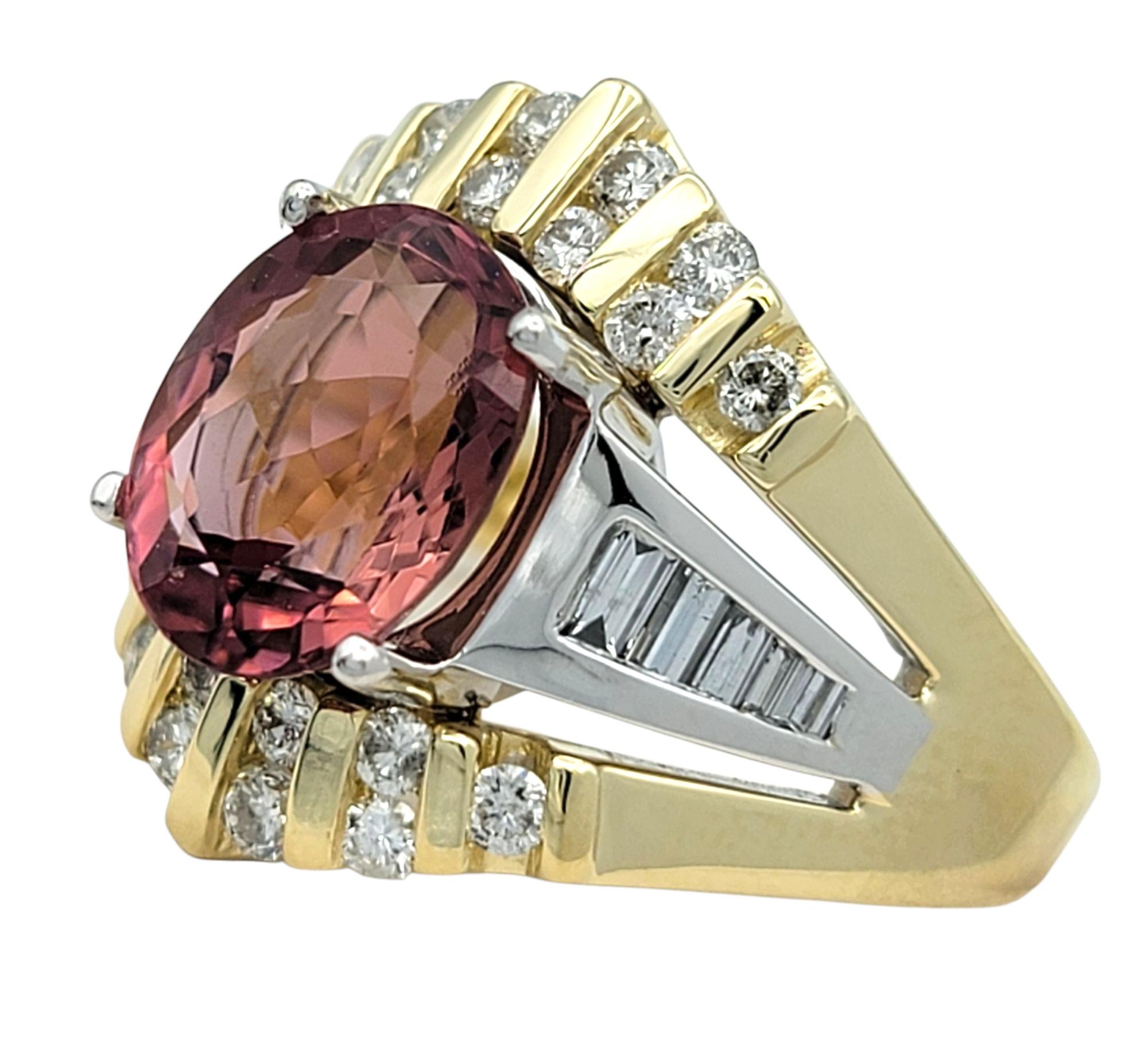 Pink Tourmaline and Diamond Split Shank Cocktail Ring in Two-Tone 14 Karat Gold (Zeitgenössisch) im Angebot