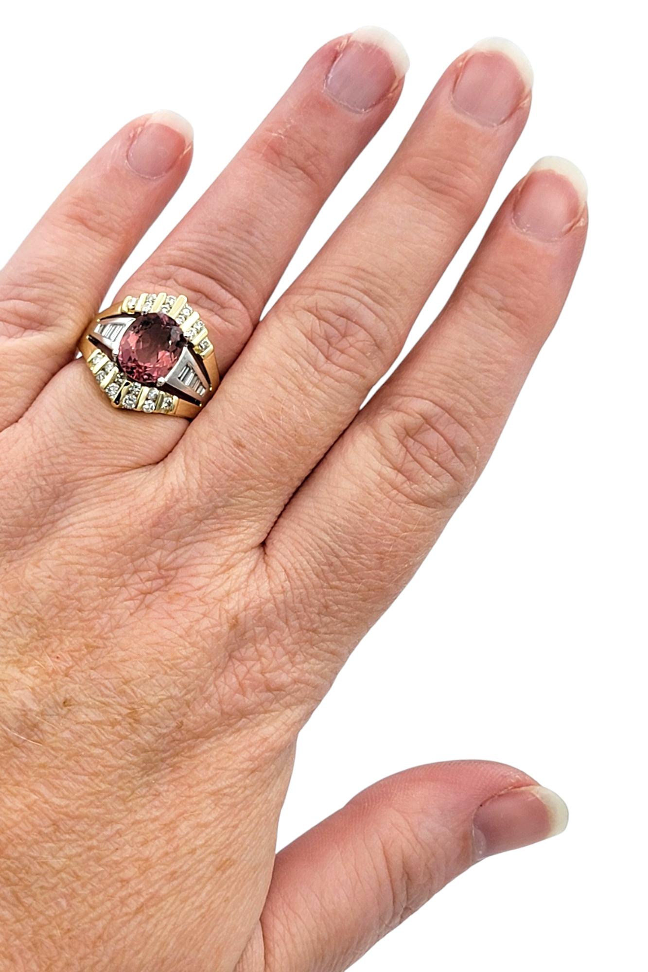 Pink Tourmaline and Diamond Split Shank Cocktail Ring in Two-Tone 14 Karat Gold Damen im Angebot