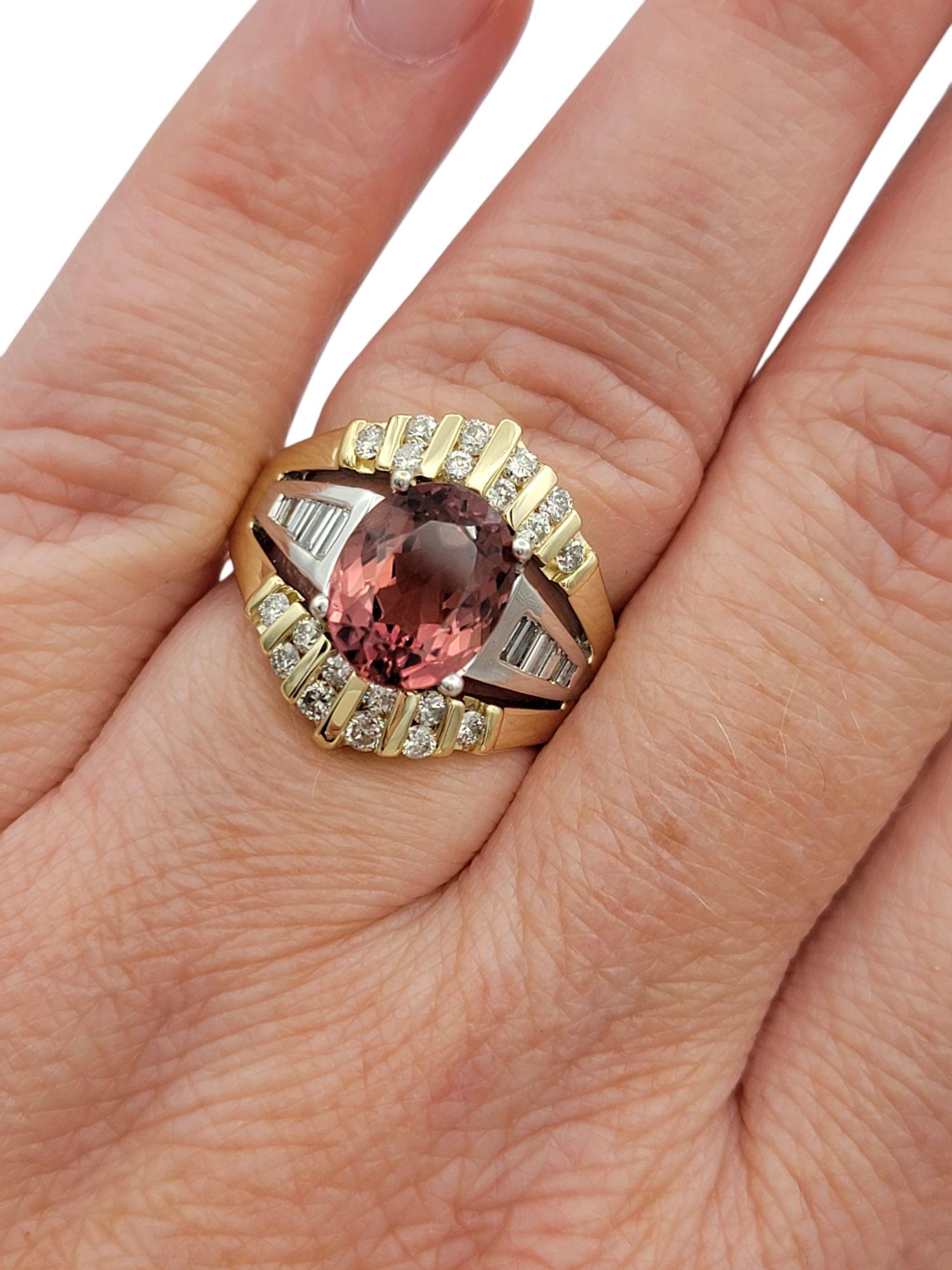 Pink Tourmaline and Diamond Split Shank Cocktail Ring in Two-Tone 14 Karat Gold im Angebot 1