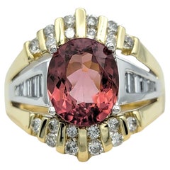 Pink Tourmaline and Diamond Split Shank Cocktail Ring in Two-Tone 14 Karat Gold