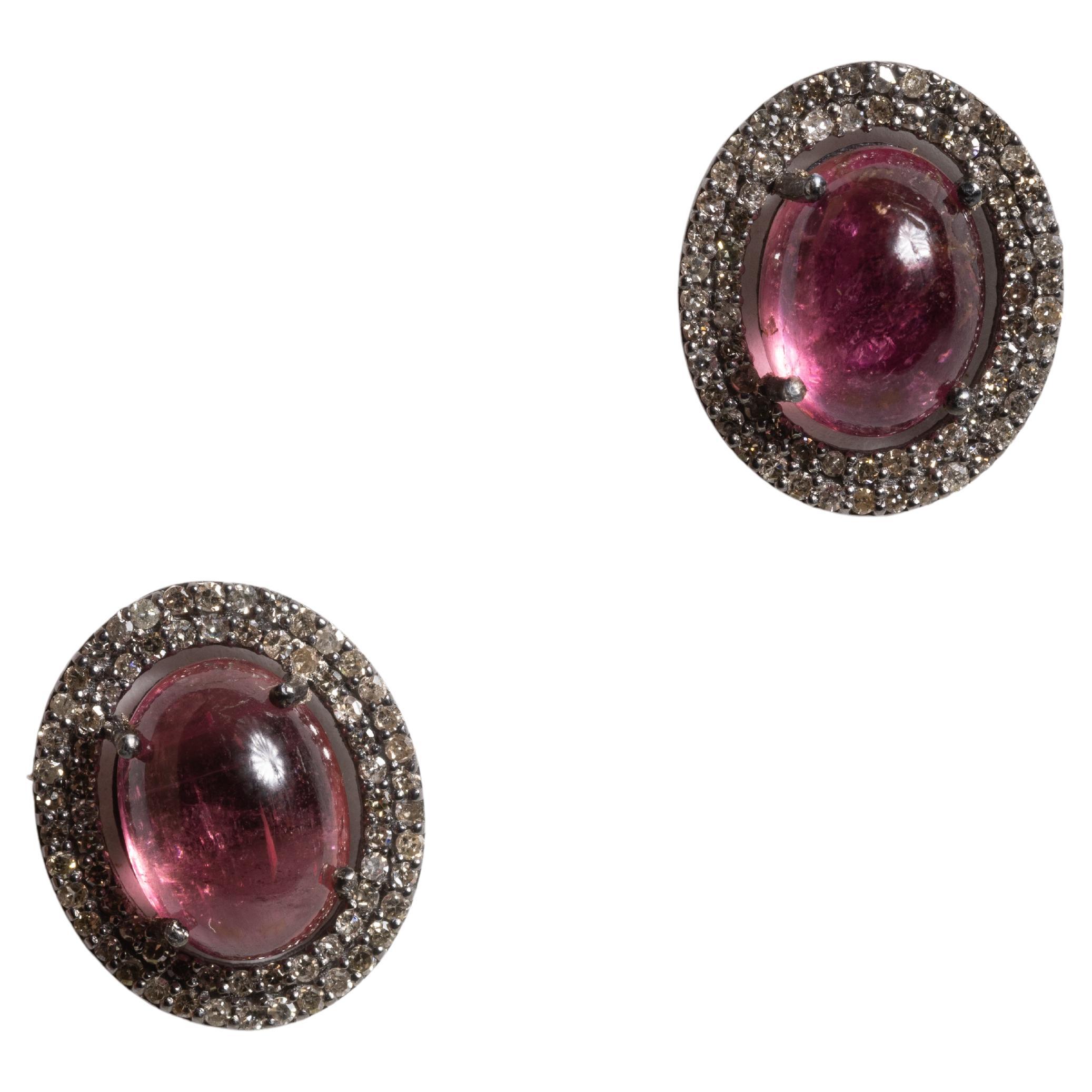 Pink Tourmaline and Diamond Stud Earrings