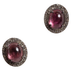 Pink Tourmaline and Diamond Stud Earrings