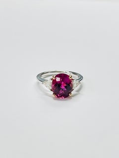 Pink Tourmaline And Diamond Three Stone Engagement Ring In White Gold.
