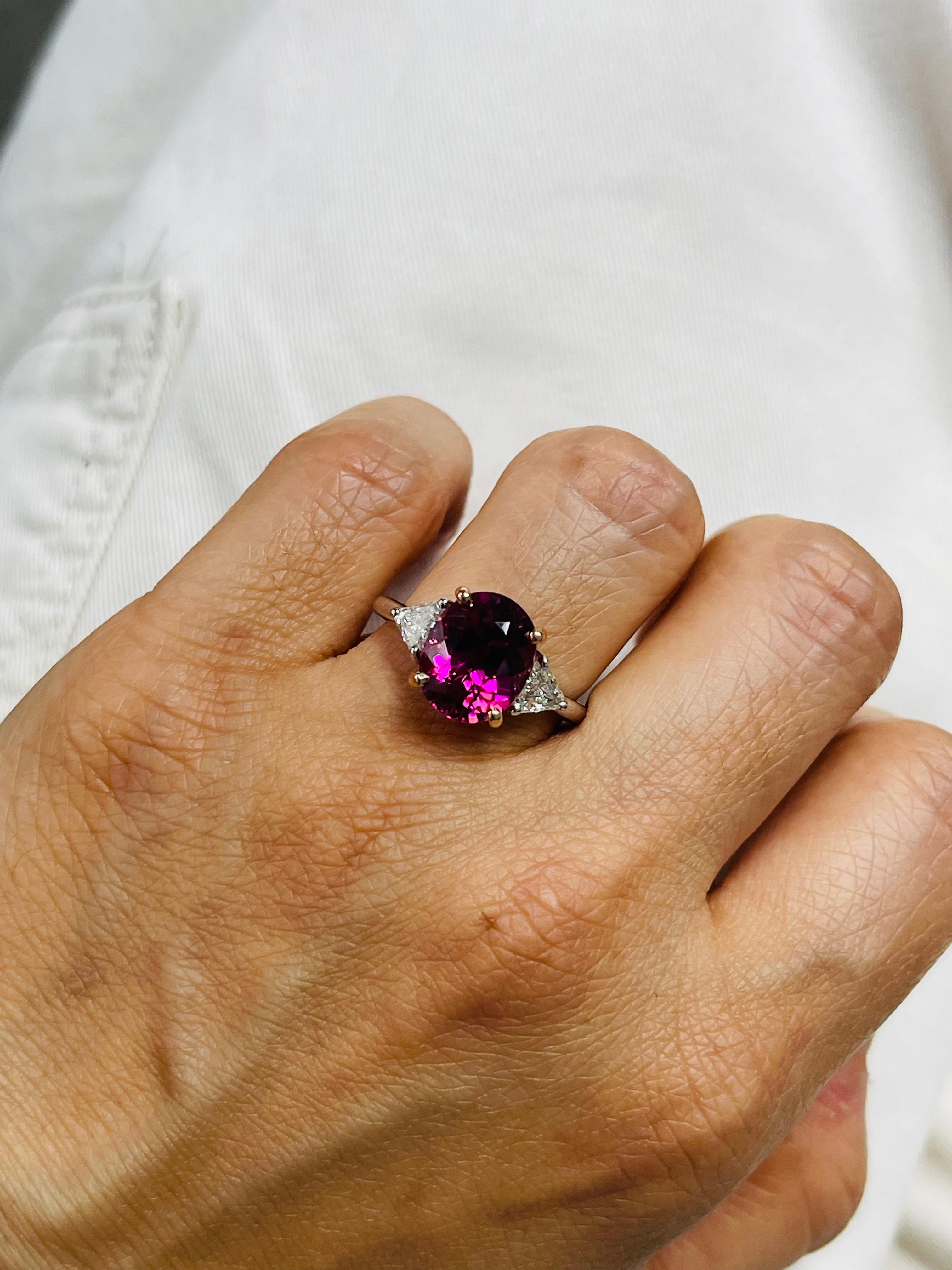 Pink Tourmaline And Diamond Three Stone Engagement Ring In White Gold. For Sale 1