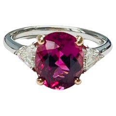 Pink Tourmaline And Diamond Three Stone Engagement Ring In White Gold.