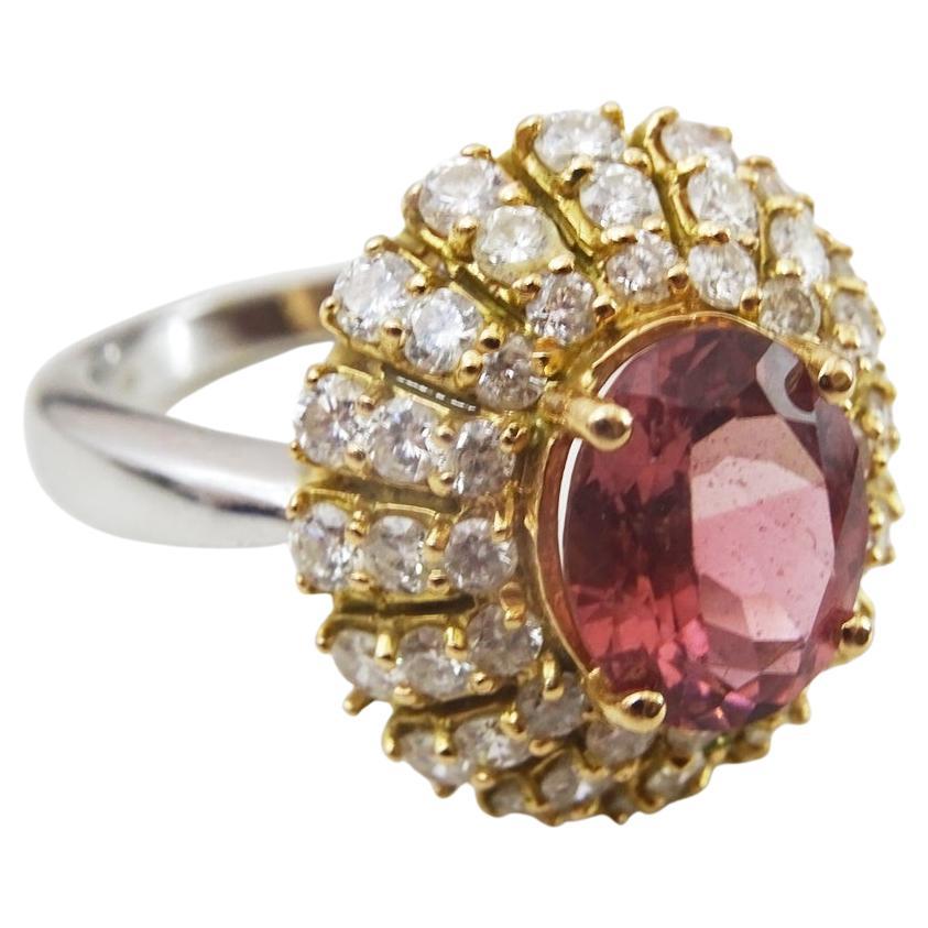 Pink Tourmaline and Diamond Vintage 14 k Gold Ring For Sale