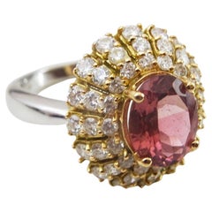 Pink Tourmaline and Diamond Vintage 14 k Gold Ring