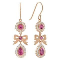 Pink Tourmaline and Diamond Vintage Style Bow Earrings in Solid 9K Rose Gold