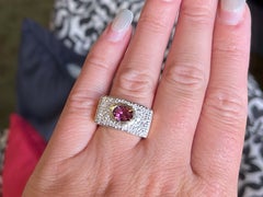 Pink Tourmaline and Diamond Wide Ring in 14k Yellow Gold