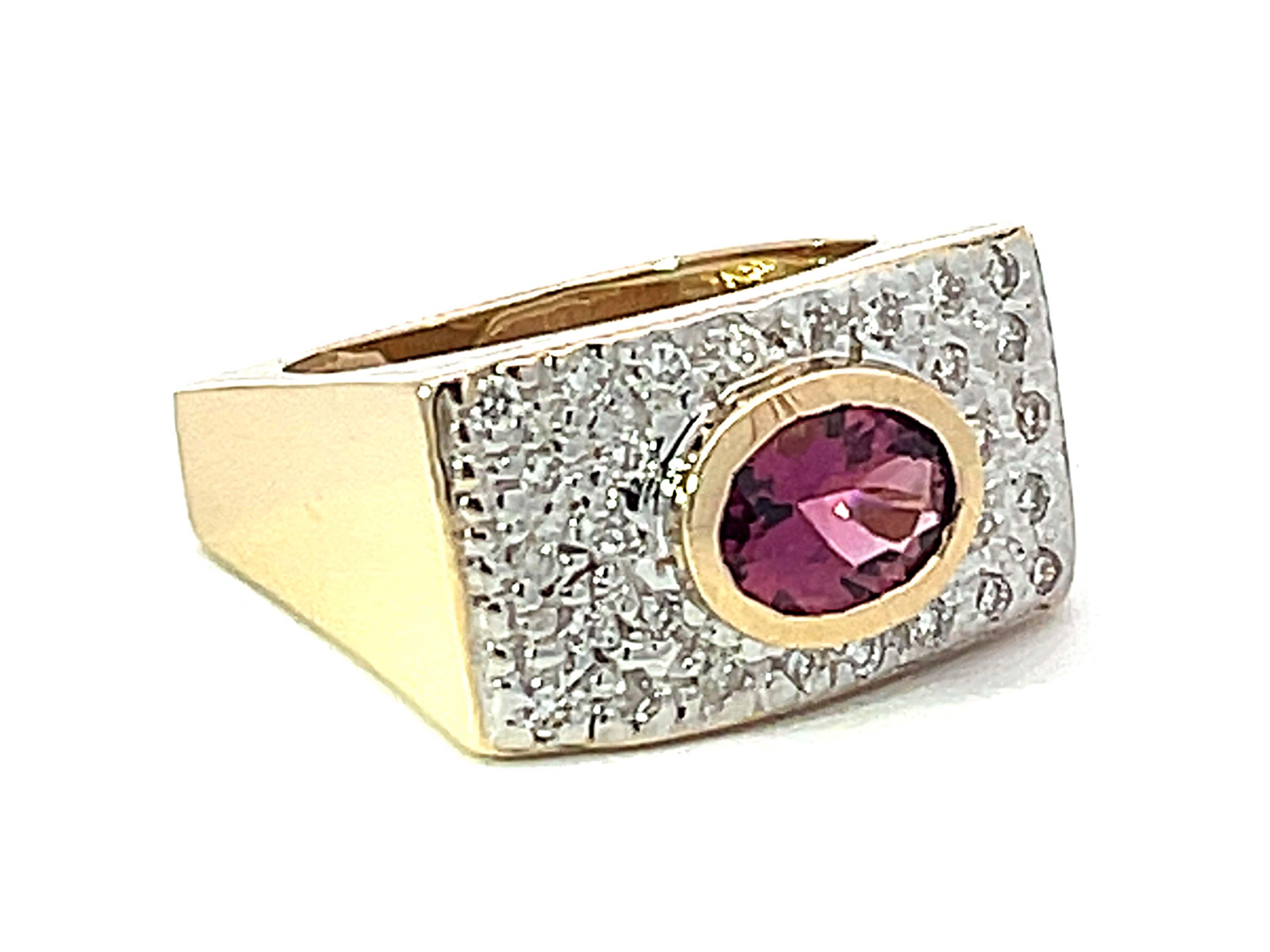 Modern Pink Tourmaline and Diamond Wide Ring in 14k Yellow Gold For Sale