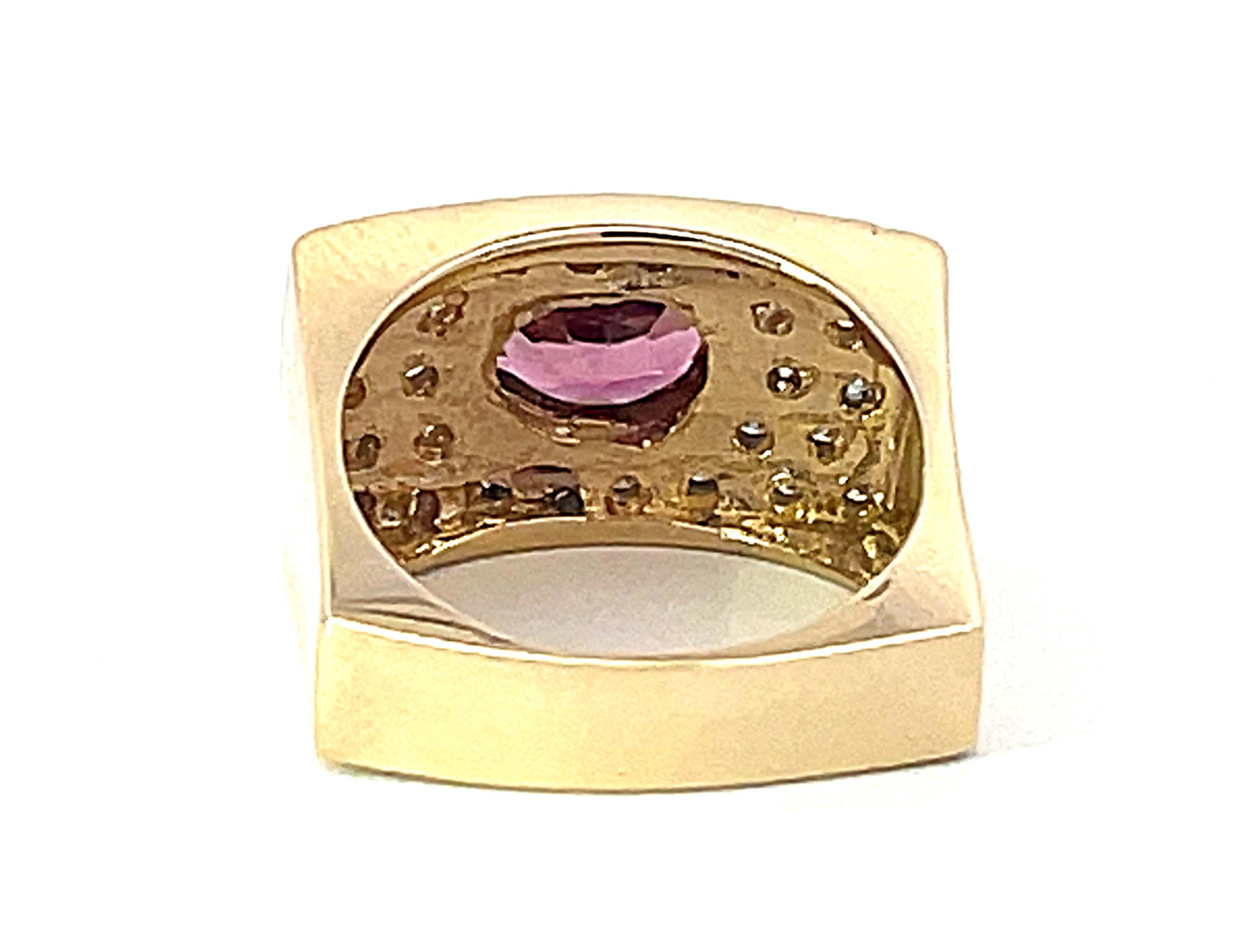 Pink Tourmaline and Diamond Wide Ring in 14k Yellow Gold For Sale 1