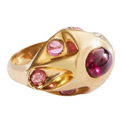 Pink Tourmaline and Gold Bombé Cocktail Ring