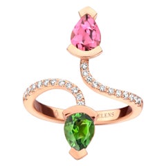 Pink Tourmaline And Green Tourmaline 18 Karat Rose Gold Diamond Cocktail Ring