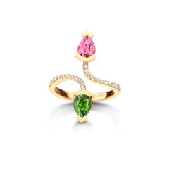 Pinker Turmalin und grüner Turmalin Weißgold Diamant-Cocktailring