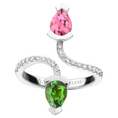 Pink Tourmaline And Green Tourmaline White Gold Diamond Cocktail Ring