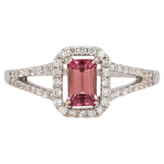 Anello con tormalina rosa e diamanti naturali in oro bianco massiccio 14 carati  EM 6x4mm