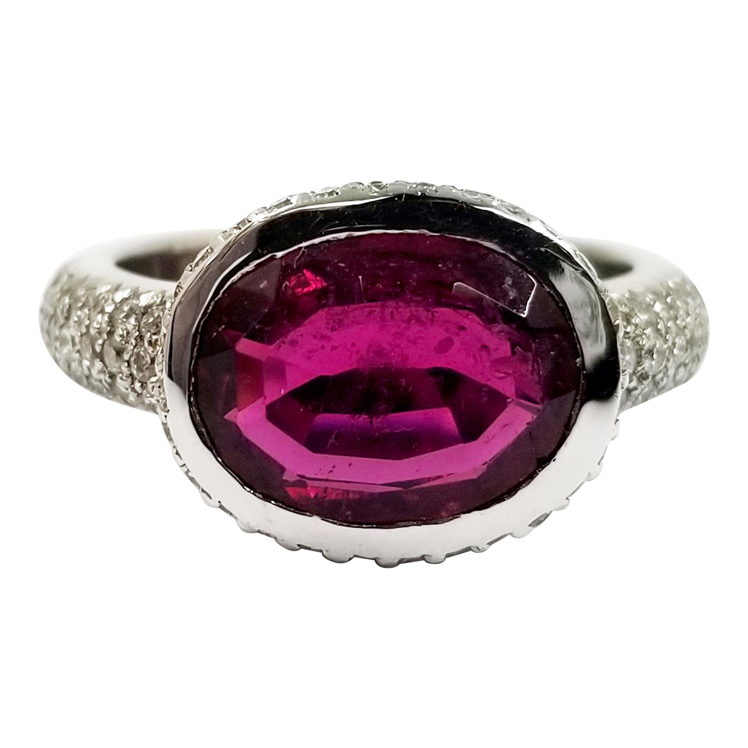 Pink Tourmaline and Pave Diamond Ring