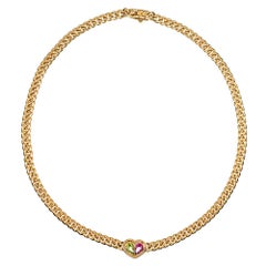 Pink Tourmaline and Peridot Heart Necklace, Signed Bvlgari