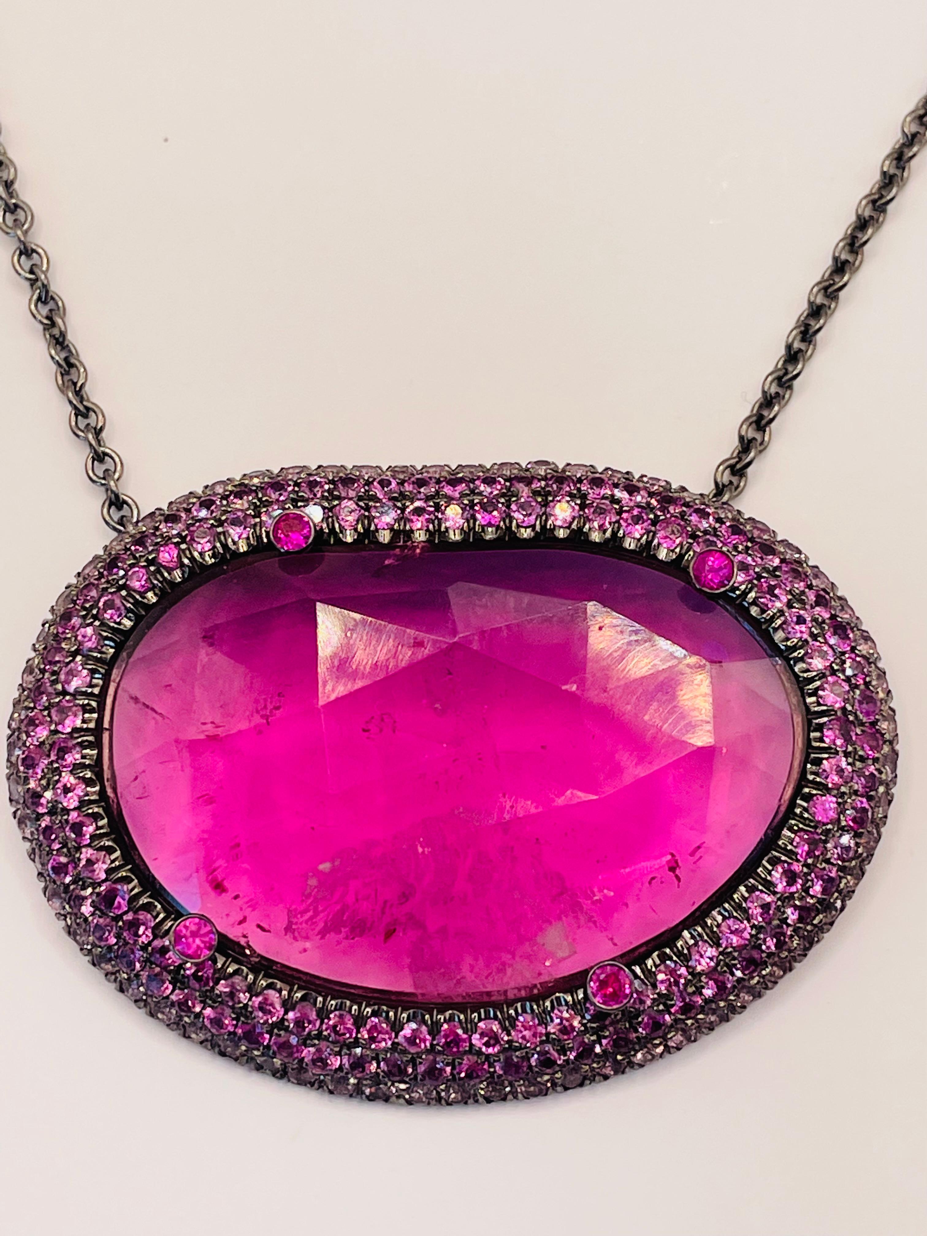 Women's Pink Tourmaline and Pink Sapphiers Necklace Byjulia Shlovsky For Sale