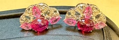 Pink Tourmaline and Pink Sapphire Earrings with Rose Cut Diamonds 18 Karat Gold