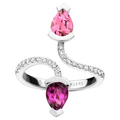 Bague cocktail en or blanc, tourmaline rose et grenat violet royal