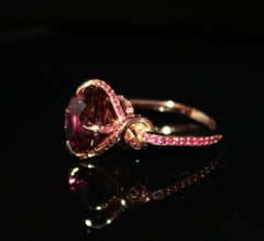 Pink Rubelite Tourmaline and Ruby Forget Me Knot Ring in 18ct Rose Gold